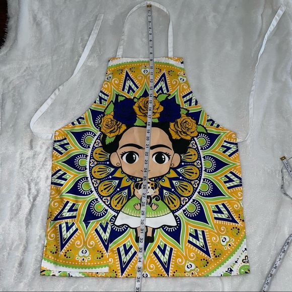 Frida Khalo Kitchen Apron Fridita Mandil Playful handmade  Adult Pockets yellow* - Picture 6 of 10